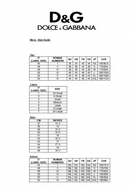 dolce gabbana mens size guide